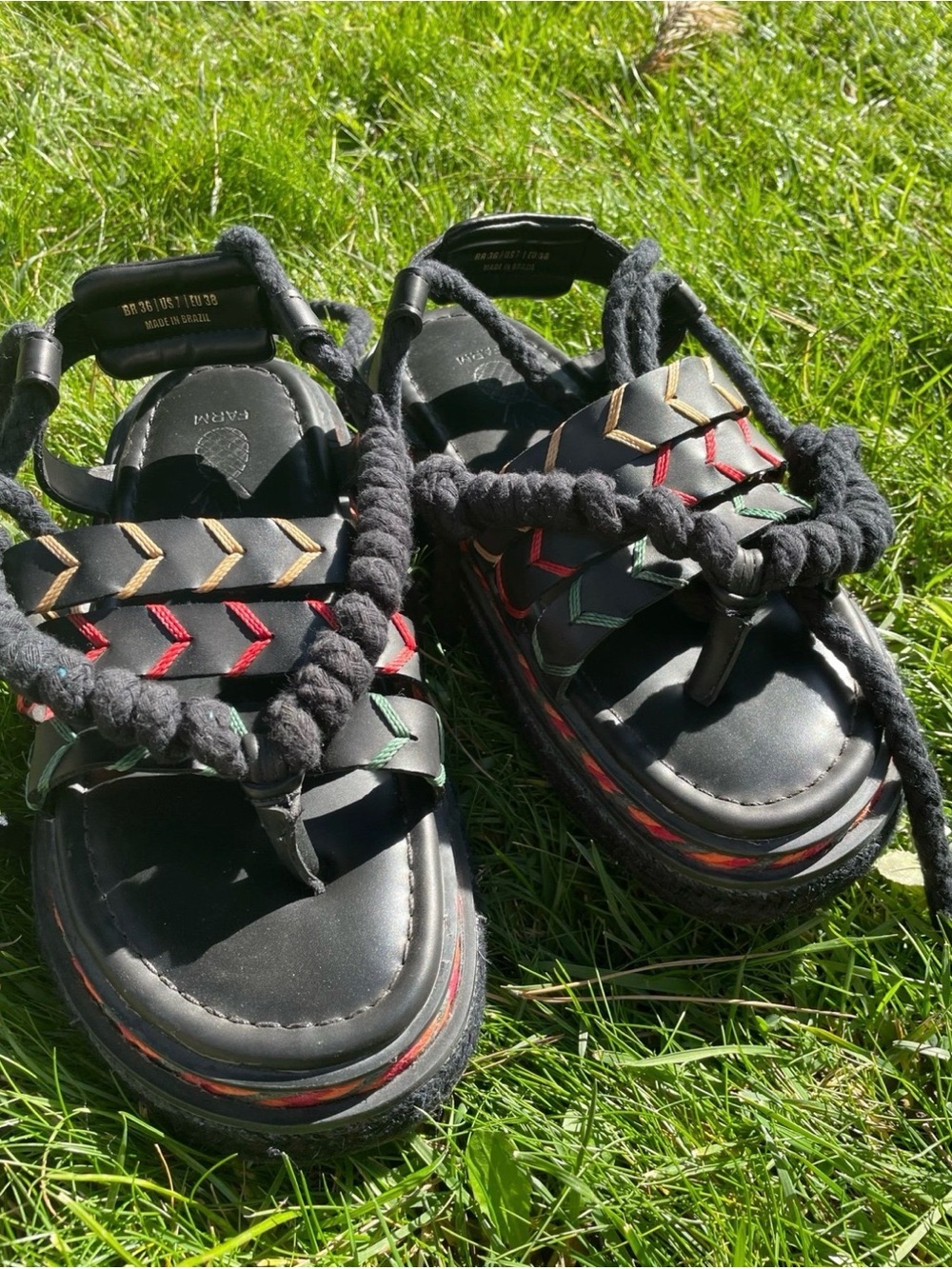 Farm Rio Black Rope Tie Flatform Sandal - Picture 8 of 10